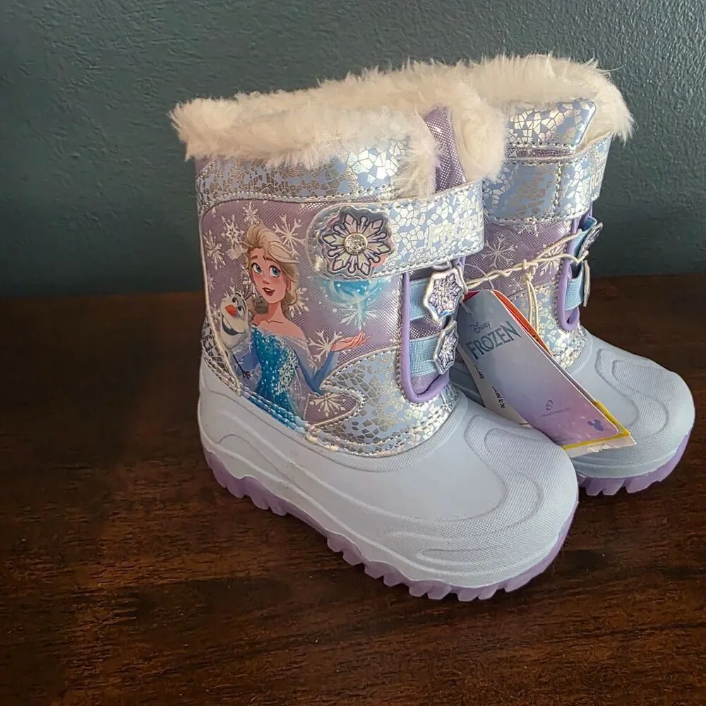 Girls Frozen Disney Winter Boots LIGHT UP Toddler Sz 8 Olaf Anna Elsa NWT